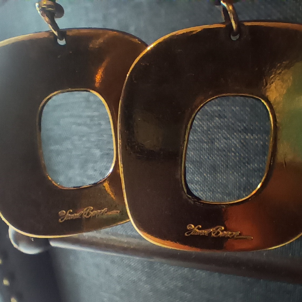 Vintage Laurel Burch Gold and Black Earrings - Picture 2 of 9